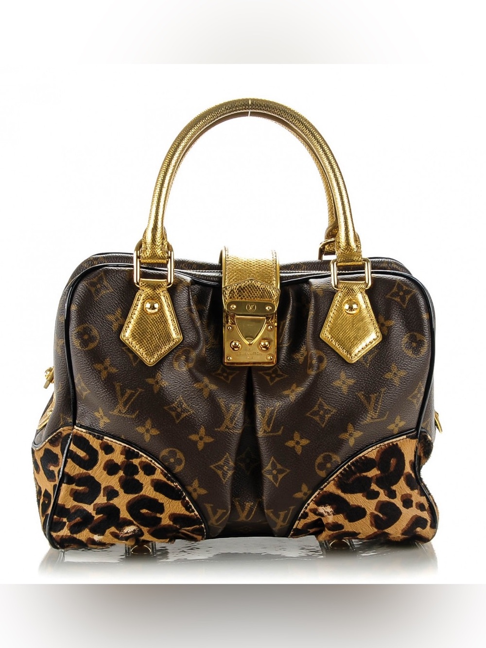 Louis Vuitton Brown Monogram Adele Limited Edition Leopard Top Handle Bag Rare